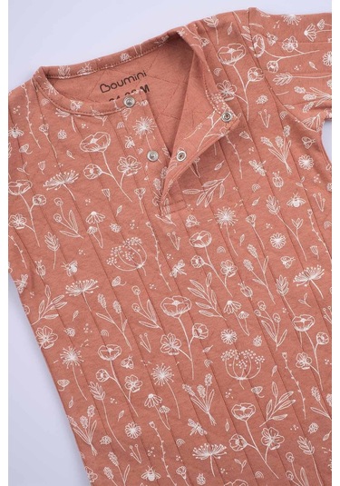 Boumini Kısa Kollu Şort Bebek Tulum Bahar Çiçekli Kiremit-kiremit Kiremit