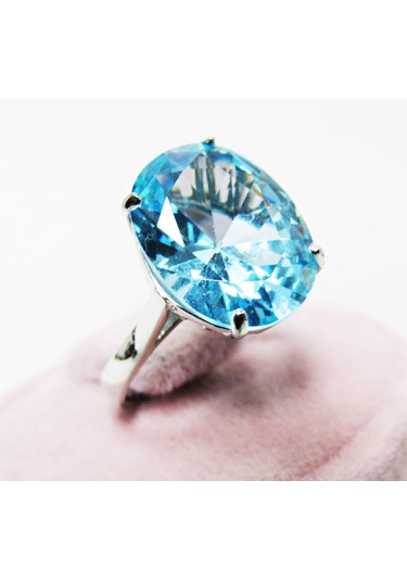 Lilahgümüştr Gümüş Aqua Oval Taşlı Kadın Yüzük