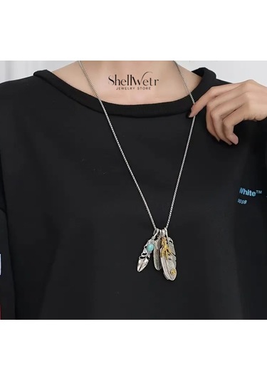 Totem Wings Otantik 4 Lü Tüy Detaylı 925 Ayar Gümüş Zincir Unisex Kolye Gümüş