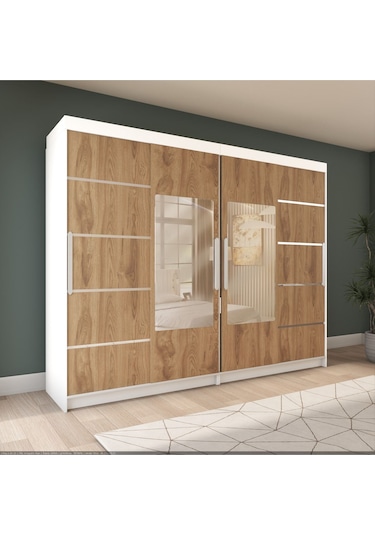 Sürgülü Gardırop Dört Kapaklı 320/210 Cm Parlak Beyaz + Ud