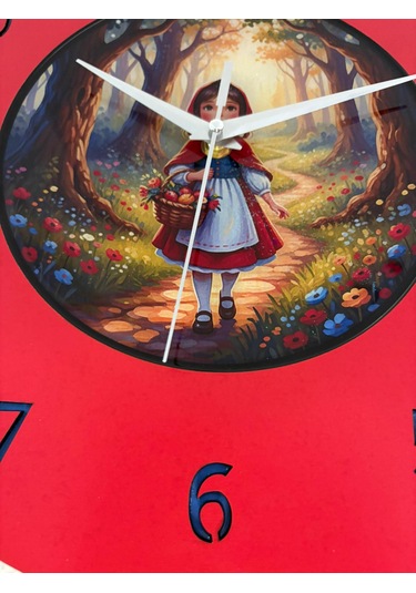 Kişiye Özel İsimli Çocuk Odası Duvar Saati Epoksi Dolgulu 35 Cm Masallar Serisi Kırmızı
