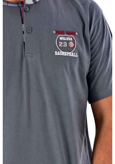 Pemilo 31101 - 1 2105 Ekose Desenli Kısa Kol Erkek Pijama Takımı Füme