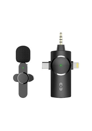Daytona K9-C1 Wireless 3 IN 1 Kablosuz Type-C Lightning 3.5 MM Jak Tekli Yaka Mikrofonu Siyah
