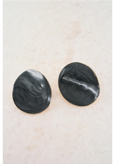 Kadın Vip Seri Mineli Oval Model Küpe Seti - Siyah