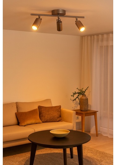 Spoti 3'lü Gri Renk Gün Işığı Modern Tasarım Salon - Mutfak - Banyo Spot Ledli Sıralı Avize Gri