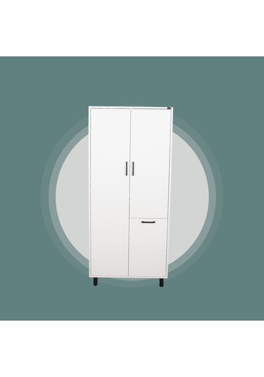 Çok Amaçlı & Tek Çamaşır Sepetli Banyo Dolabı Beyaz