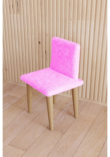 Çocuk Sandalyesi Çocuk Oturağı Ahşap Sandalye Montessori Sandalye Puflu Pembe Yumuşak Sandalye Arkalıklı Pembe