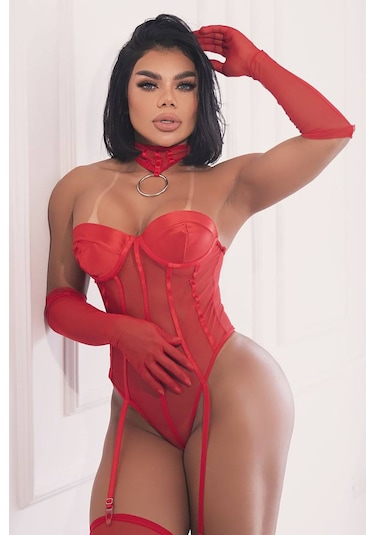 Bikini Mayokini Dünyası Lucy Choky Bodysuit - Kırmızı Kırmızı