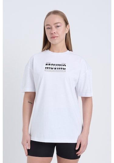 Velvoria Unisex Oversize Relaxed Moving Baskılı Beyaz Renk T-shirt