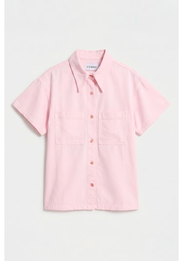 Itsbasic Kadın Light Pembe 6s6-98 Oversize %100 Koton Pamuk Denim Gömlek