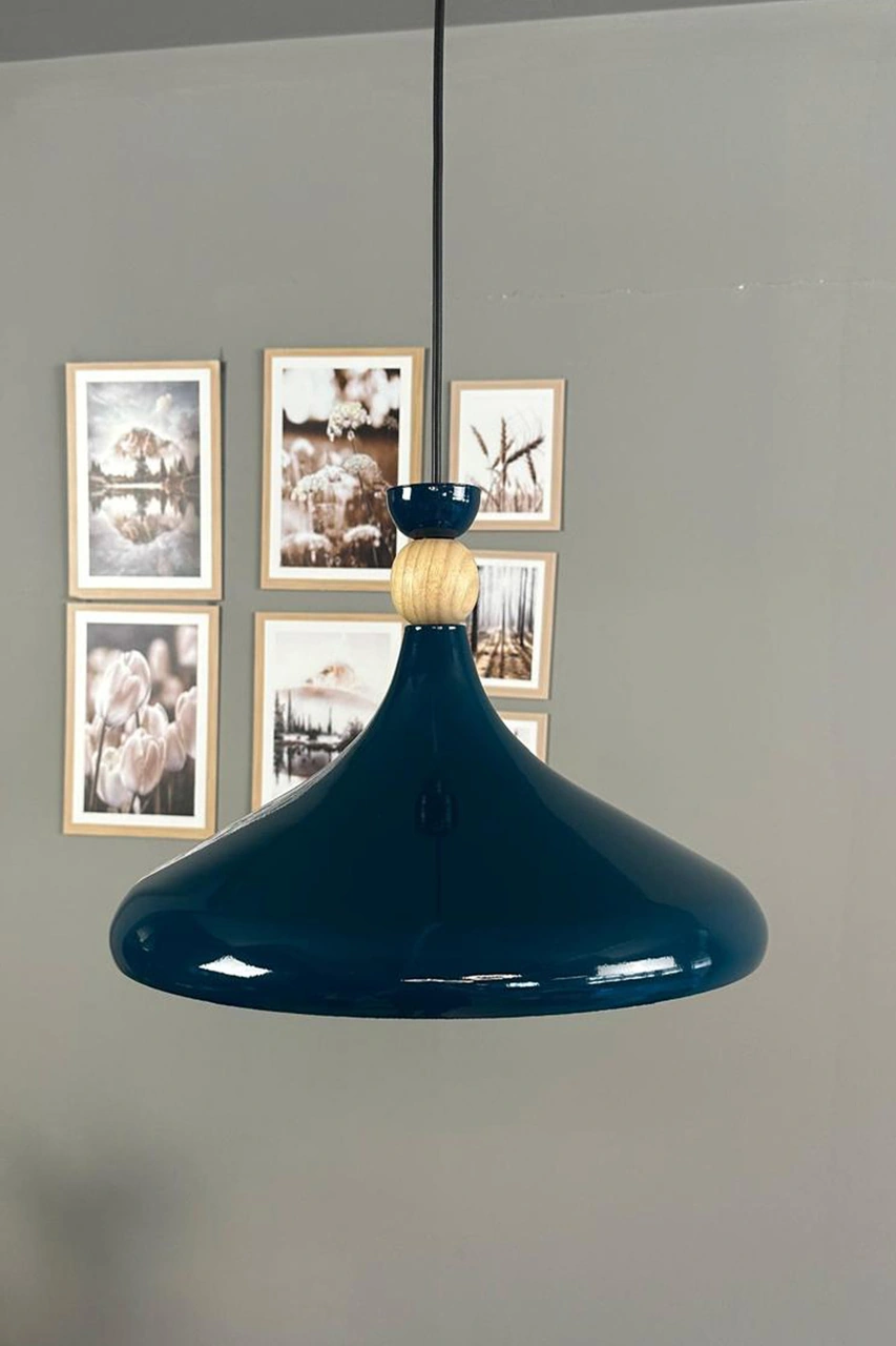 Deniz Yeşili Ahşap Şapka Tekli Avize Sarkıt Salon Mutfak Cafe Butik Lamba Aydınlatma Avizeler Su Yeşili