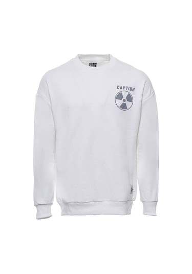 Beyaz Bisiklet Yaka Baskılı Erkek Sweatshirt - Wessi Siyah