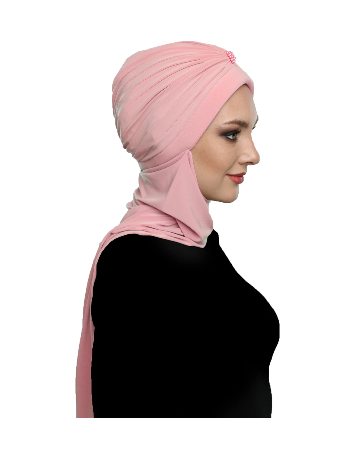 Incili Atkılı El Işi Inci Işlemeli Pudra Hazır Türban Tesettür Bone Pudra