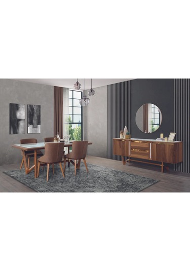 Riva Yemek Odası Takımı Yemek Masası + 4 Adet Sandalye Kahverengi