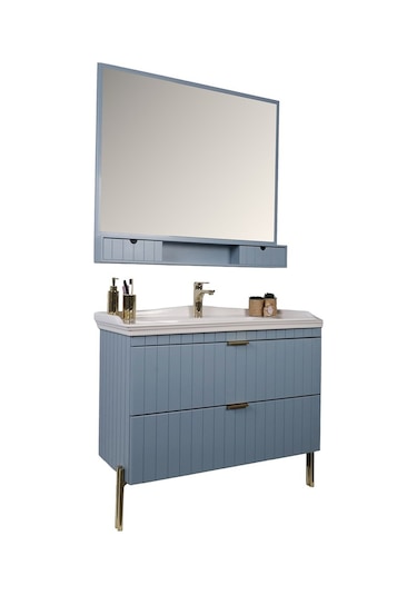 Kobos Noble 100 Cm Banyo Dolabı Seti Light Blue Mavi