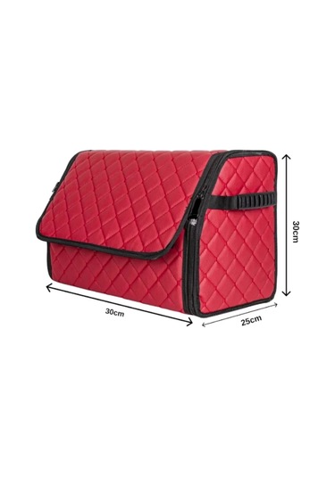 Oto Bagaj Organizeri Kapitone Deri Çanta Kırmızı Renk