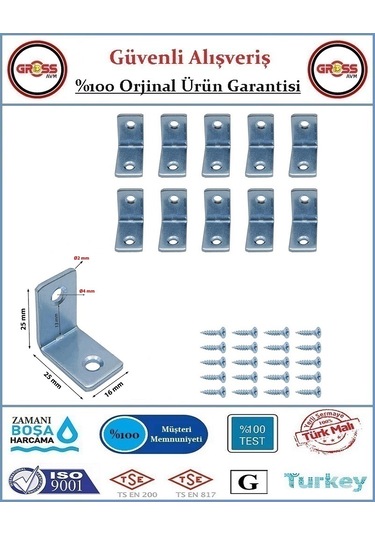Masa Gönye - 15x25x25 Mobilya Bağlantı L Köşebenti - 10 Adet Saten