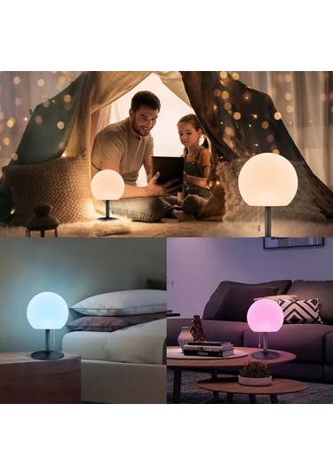 Besthome1 Gri Yuvarlak Led Masa Lambası Çok Renkli Işık Parti Ev Aydınlatma İp Şalterli Gri
