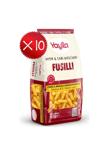 Yayla Mısır Ve Sarı Mercimek Fusilli Makarna 400 G X10