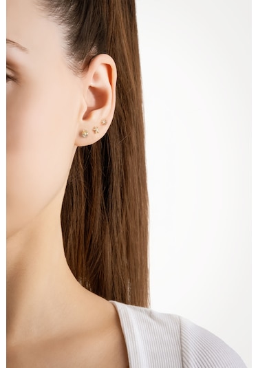 Deniz İkonları 18 Ayar Sarı Altın Kaplama Gümüş Çoklu Küpe Sarı