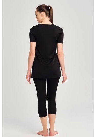 Haşema 6081 Siyah Süsen Yarım Kol Havuz Mayosu Çok Renkli