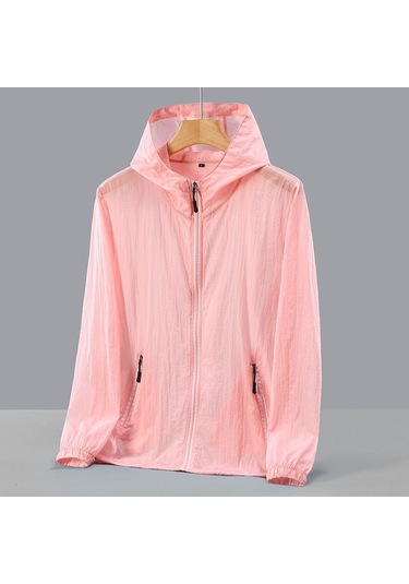 Moda Güneş Koruyucu Giysiler Yaz Erkekler İçin Rahat Upf 50 Ince Kapüşonlu Çiftin Artı Boyutu Yaz Ceketler Pembe