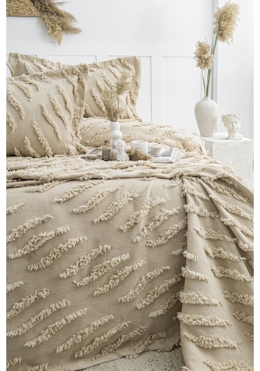 Sofia 3 Parça Çift Kişilik Pike Takımı Cappuccıno 240 X 260 Cm Bej