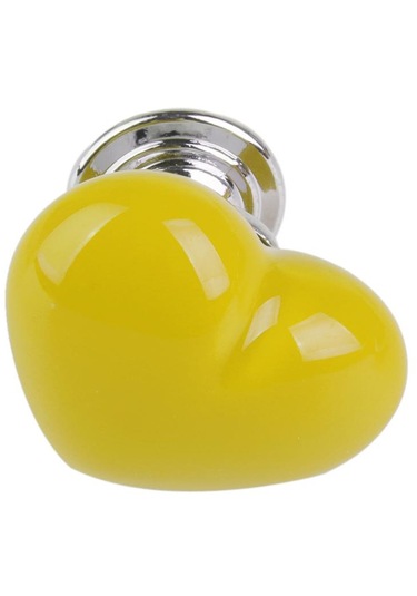 Homyl Kalp Şekilli Seramik Kapı Çekmece Dolap Kolu Sarı L