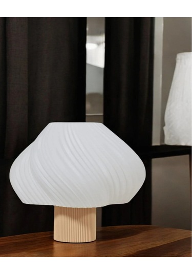 Aura Modern Tasarım Masa Lambası , Komidin Aydınlatma Şık Abajur - Krem Beyaz Çok Renkli