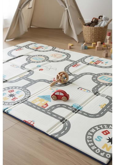 Araba Yarışı Katlanabilir Çocuk Oyun Matı 200 x 130 x 1 CM