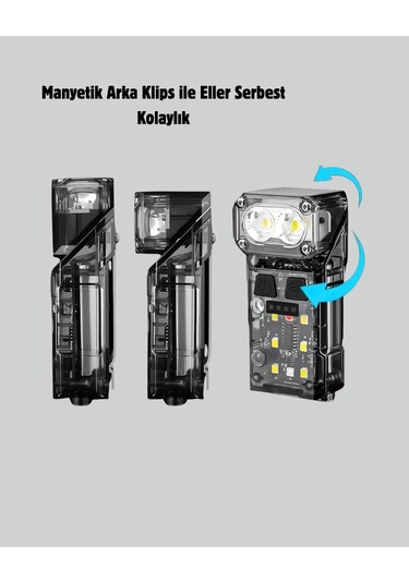 3 Ü 1 Arada Led Far Şarj Edilebilir Sensörlü Manyetik 10 Saat Kullanım Açık Gri