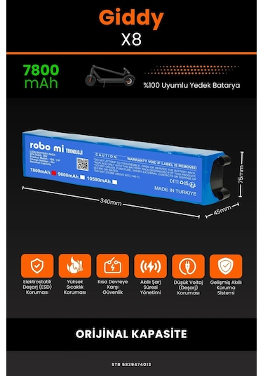 Giddy X8 / 36v 7800mAh Elektrikli Scooter Bataryası