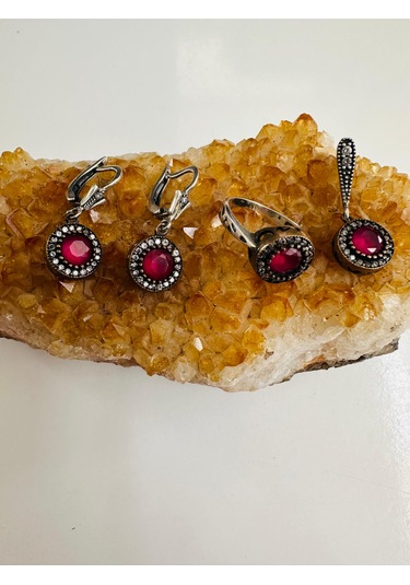 Aysesa Yakut Ve Zirkon Taşlı Gümüş Set Takım 925 Ayar 10,29 Gram