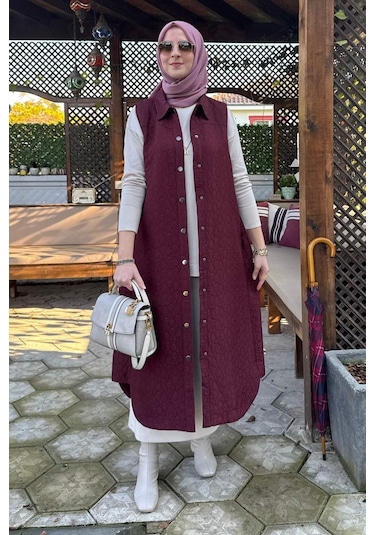 Rabia Şamlı Safir Kapitone Yelek Bordo Çok Renkli