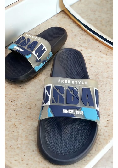 Kamuflaj Urban Desenli Plaj Havuz Bahçe Deniz Günlük Erkek Terlik Lacivert Lacivert