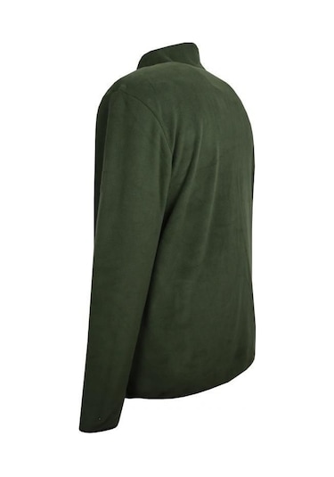 Erkek Büyük Beden Dik Yakalı Fermuarlı 122 Kg-172 Kg Arası İçin Uygun Bedenli Polar Sweat Mont Haki Yeşil