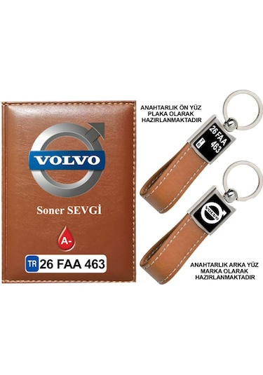 Plakanıza Özel Volvo Logolu Taba Ruhsat Kabı Ve Anahtarlık