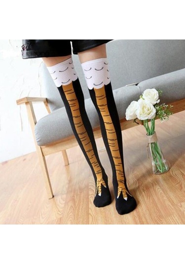 Neevoyu Komik Tavuk Butu Desenli 3d Uzun Çorap, Comfortable Nefesli, Spor & Cosplay İçin, Siyah-sarı, Siyah-kırmızı, Beyaz-sarı Renk Seçenekleri Siyah