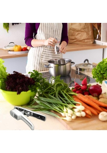 2'si 1 Arada Sarımsak Kıyma Aleti, Hızlı Dilimleme Ve Ezme İçin Çift İşlevli Sarımsak Ezici, Sıkması Kolay Sağlam Ve Ergonomik Alüminyum Alaşımlı Pres Seti Siyah