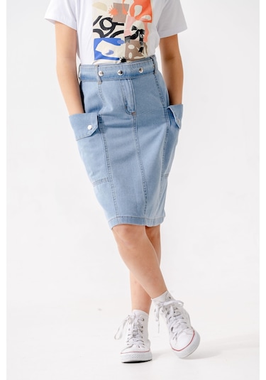 Kız Çocuk Yan Cepli Kot Etek 2954 Açık Mavi
