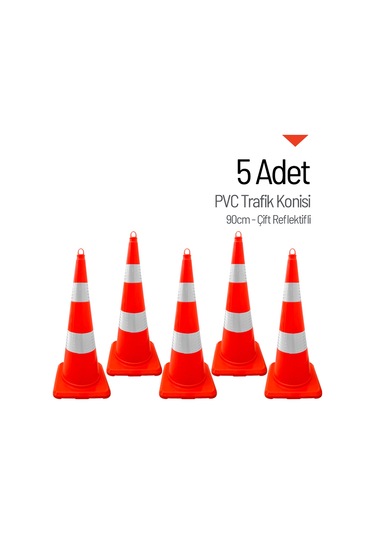 5 Adet Pvc Trafik Konisi 90 Cm Çift Reflektifli Trafik Dubası Seti-3727