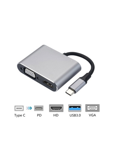 Pazly 4'ü 1 Arada Hub, Type-c'den Hd Vga Adaptörü, Usb-c Çoklu Port Dönüştürücü, 4k Hd Çıkış, Usb3.0 Pd Şarj, Macbook Uyumluluğu