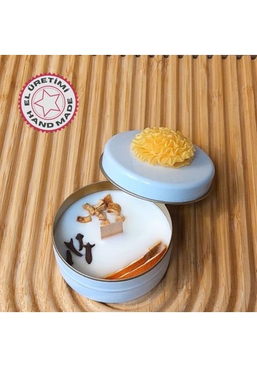 Uretti - Ayşe 7362 0535 El Yapımı Bitkisel Kokulu Metal Kutuda Mum - 3 X 7 Cm Beyaz