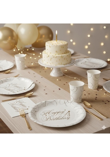 Tabak Elegant Happy Birth.beyaz Noktalı 23cm 6lı
