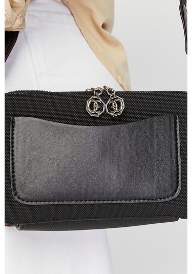 Morpelikan Bej Kabartma İki Bölmeli Kadın Omuz Çantası Antrasit