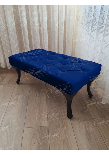 Kapitoneli Ayak Ucu Kapı Önü Antre Bench Puf Siyah Ayak 120 45 Lacivert