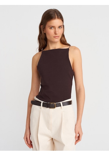 Dilvin 21020 Halter Yaka Top-koyu Kahve Koyu Kahve