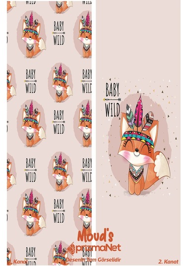 Bebek Tilki Desenli Baskılı Çocuk Ve Bebek Odası Fon Perdesi 2 Kanat - Prd-11 Çok Renkli