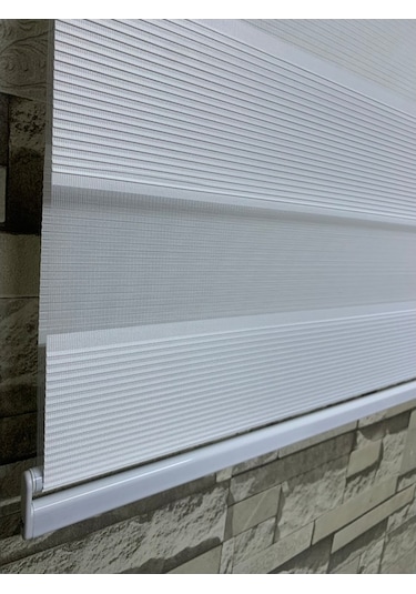 Beyaz Renk Mini Plise Desenli Zebra Stor Perde Tüm Ölçülerde (481204640)