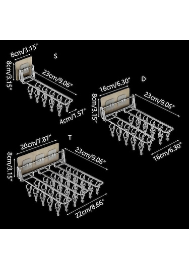 Ganzhoushop Duvara Monte Çorap Klipsi Paslanmaz Çelik Katlanır Elbise Askısı Rafı Yerden Tasarruf Sağlayan Rüzgar Geçirmez Kurutma Rafı Balkon Depolama Çift Sıra Çok Renkli